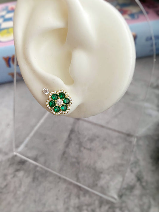 Emerald Bloom Flower Stud Earrings