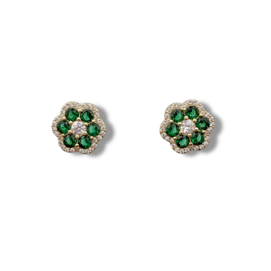 Emerald Bloom Flower Stud Earrings