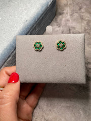 Emerald Bloom Flower Stud Earrings