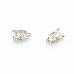 Emerald & Heart Zirconia Stud Earrings