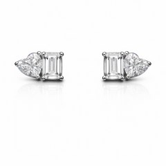 Emerald & Heart Zirconia Stud Earrings