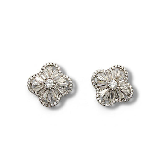 Baguette Zirconia Flower Studs