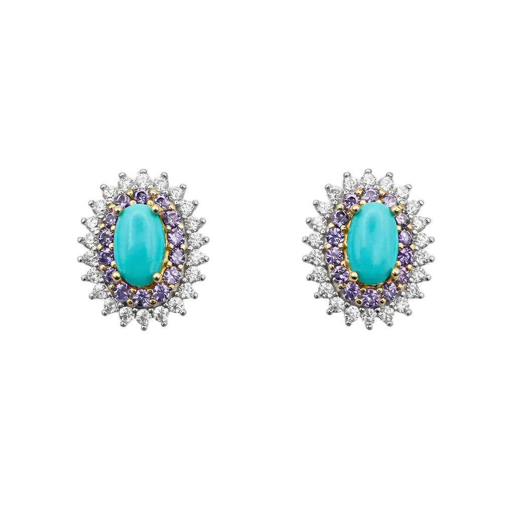 Oval Turquoise Halo Stud Earrings
