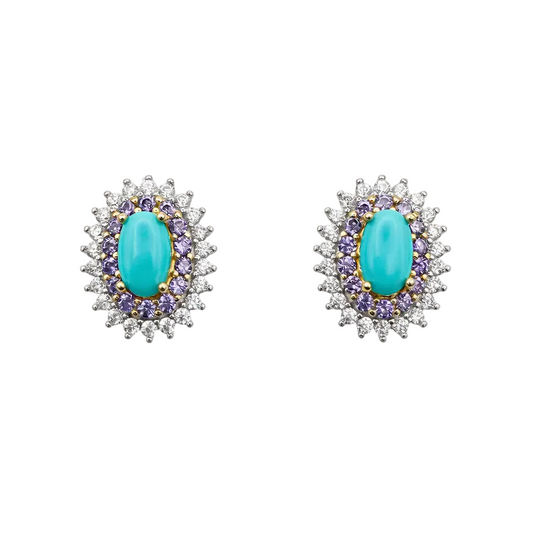 Oval Turquoise Halo Stud Earrings