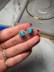 Oval Turquoise Halo Stud Earrings