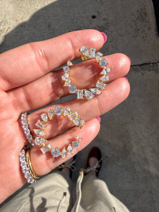 Mixed Cut Zirconia Hoop Earrings