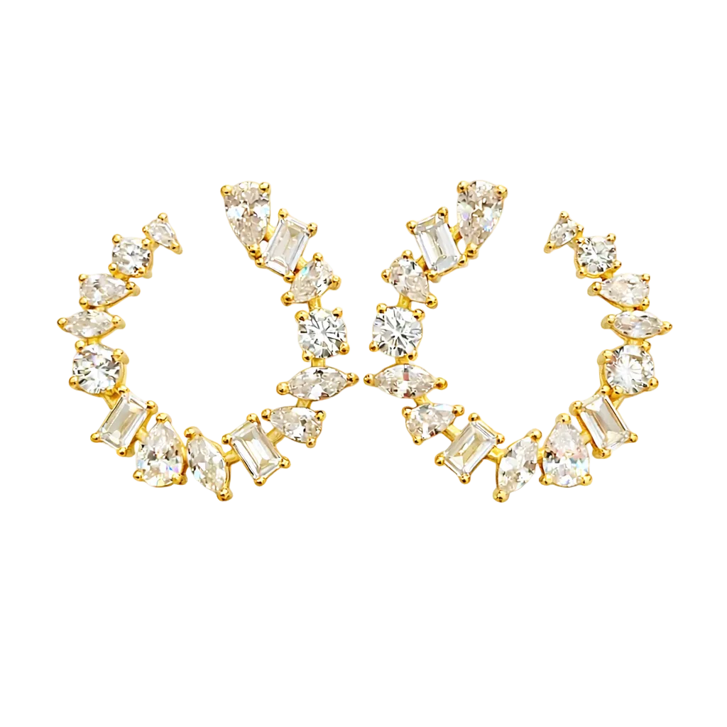 Mixed Cut Zirconia Hoop Earrings