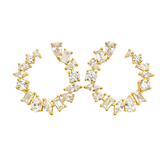 Mixed Cut Zirconia Hoop Earrings