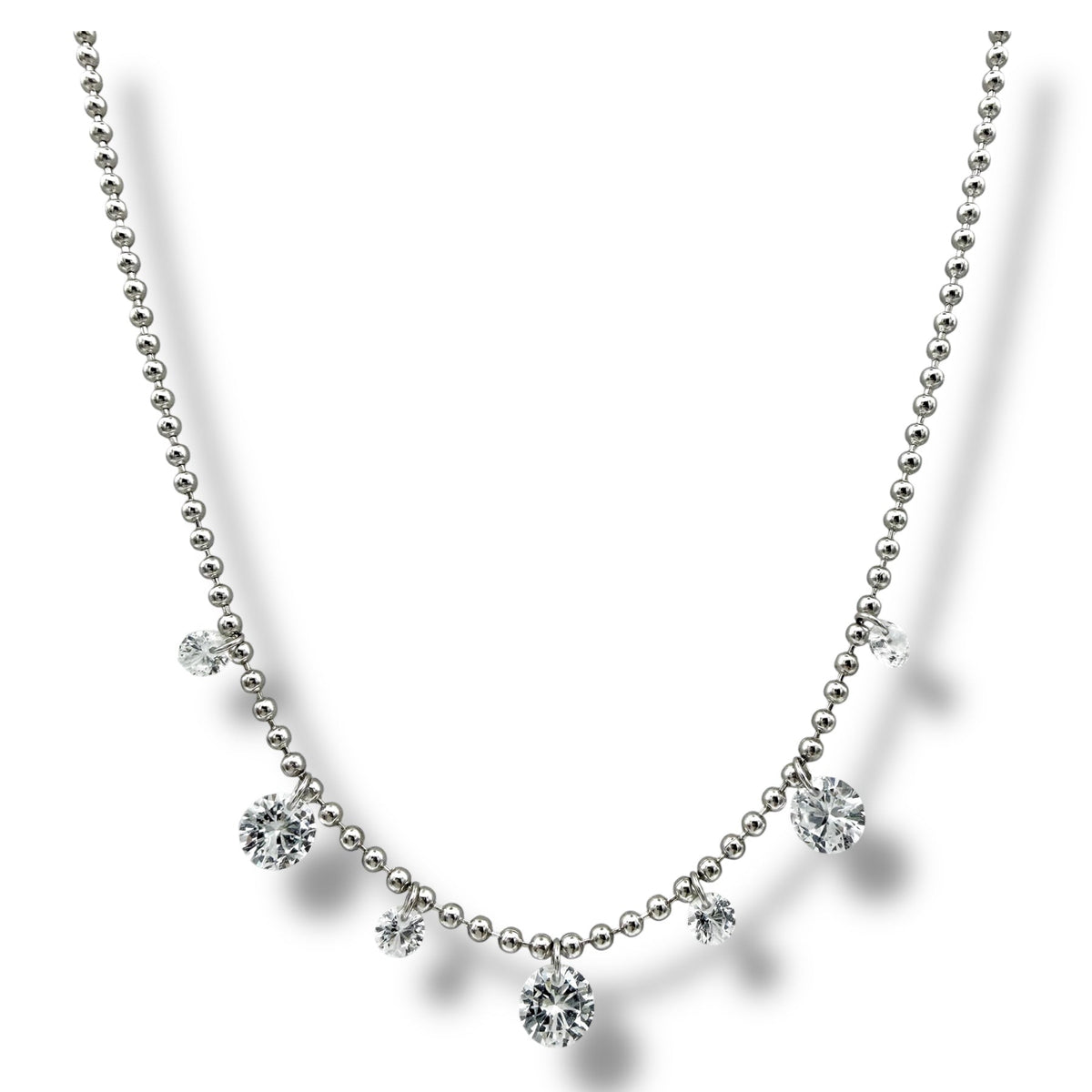 Zirconia Drop Ball Chain Necklace